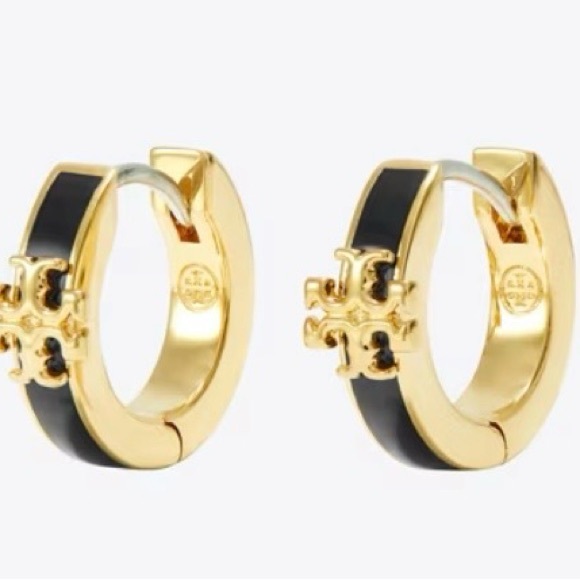 Tory Burch Gold and Black Huggie Hoop Earrings - Picture 5 of 5